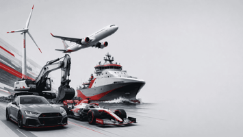 Rotec Munich Messtechniksystem zur Rotations- und NVH-Analyse mit Industriegetriebe und Windkraftanlagen als Symbol für Präzisionsmesstechnik und technologische Weiterentwicklung.